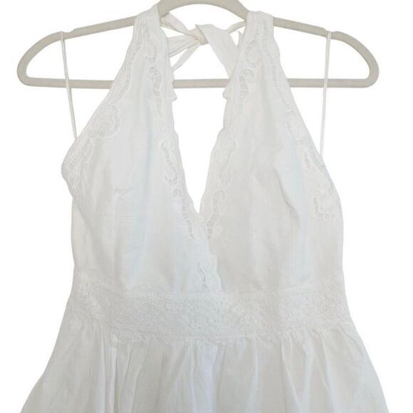 Zara NWT Cotton Eyelet Embroidered V-Neck  Mini Halter Dress Lined Size M - Picture 8 of 14